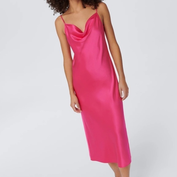 Zara Dresses & Skirts - Zara Bloggers Favorite Barbie Bright Pink Satin Midi Slip Dress
